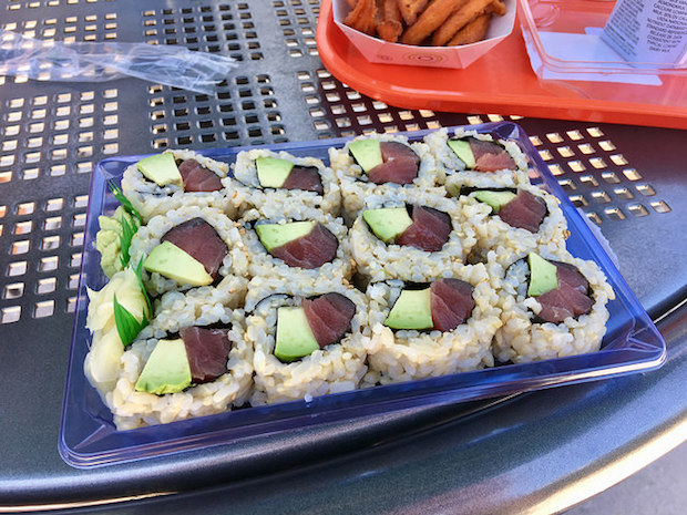 Brown rice sushi with avocado and tuna