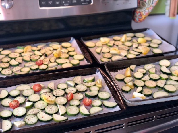 Zucchini and tomatoes to bake in oven from vegetable garden
