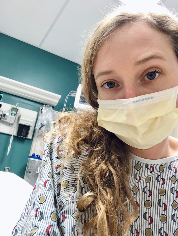 Girl at hospital with mask on
